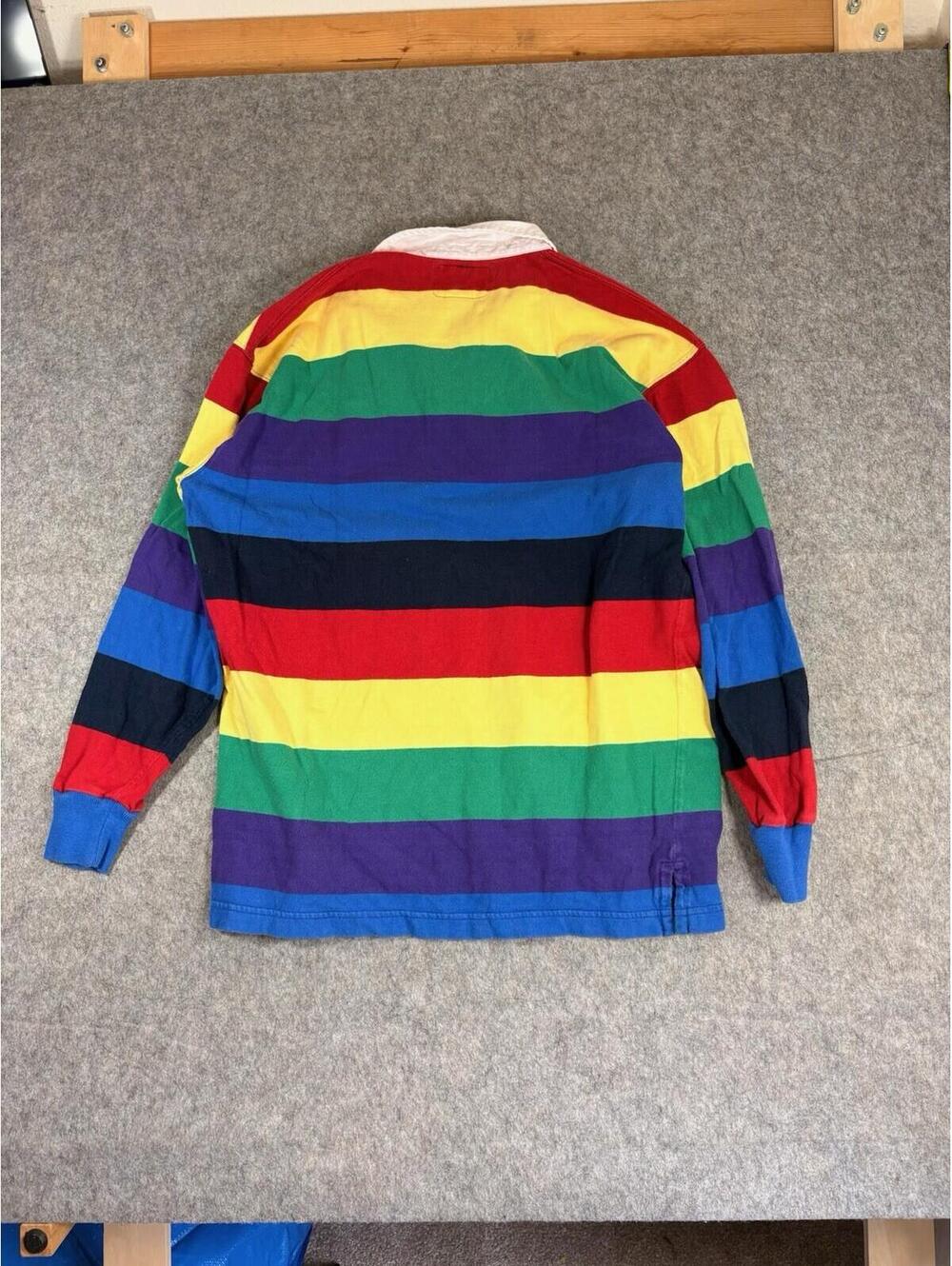 Vintage Lands End Rugby Shirt Mens Medium Heavy Cotton 90s Polo Made in USA - Picture 2 of 6